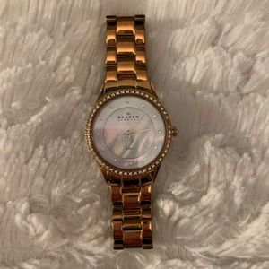SKAGEN Rose Gold Watch with Swarovski Crystals